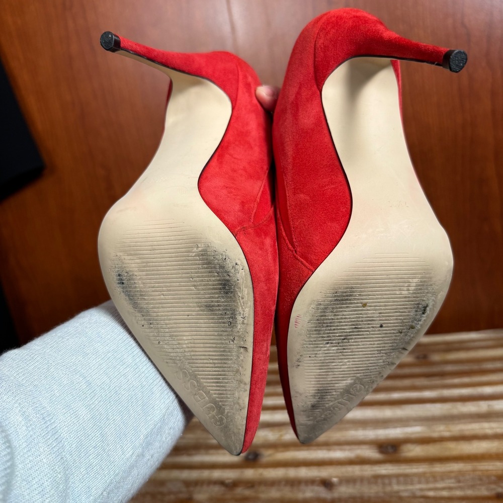 Guess Ondrea Red Suede Pointed Toe Stiletto Bootie Pumps Womens 7.5 Glam Chic - Picture 11 of 12